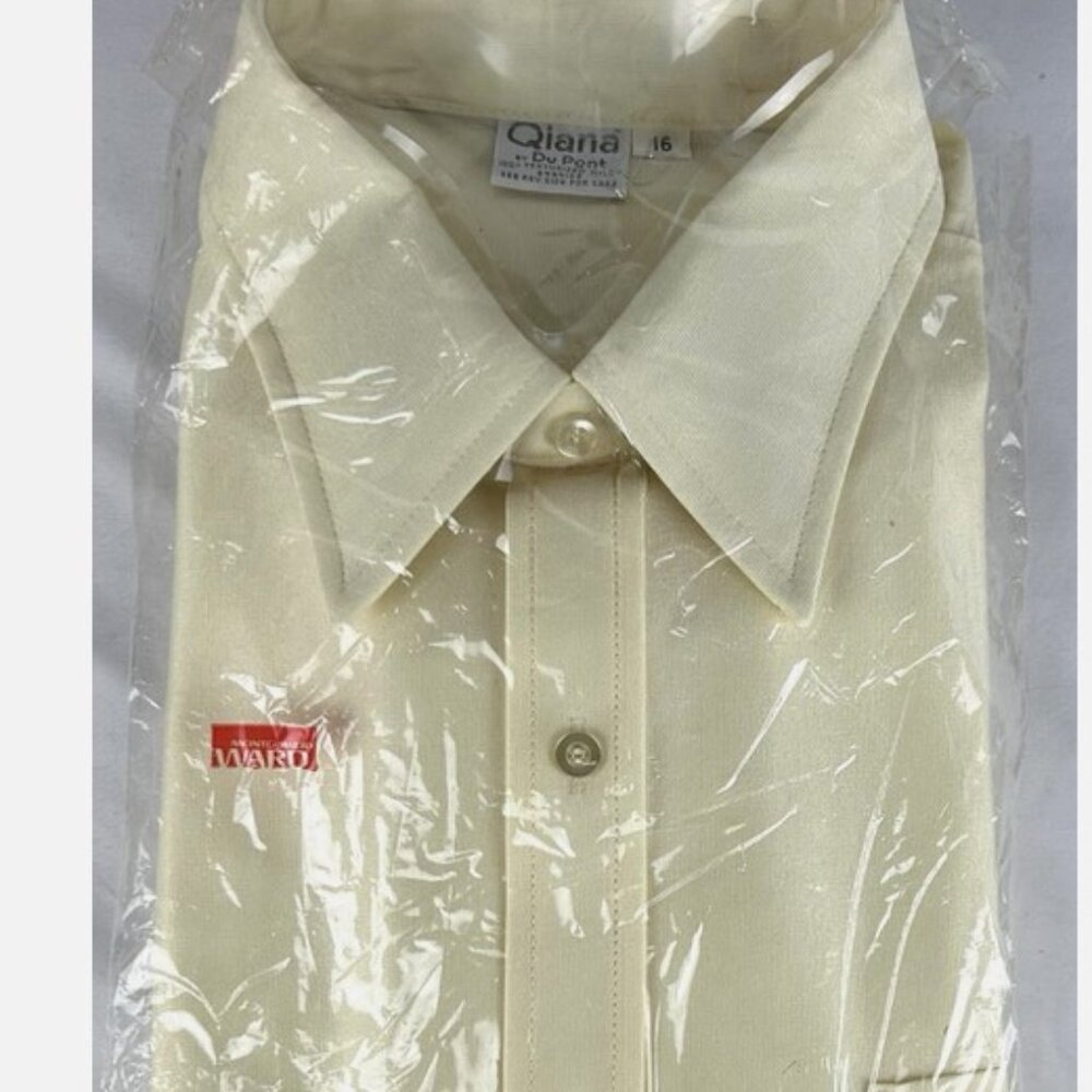 NEW Vtg Qiana Du Pont Yellow Texturized Nylon Shirt 16 Short Sleeve Shiny Disco